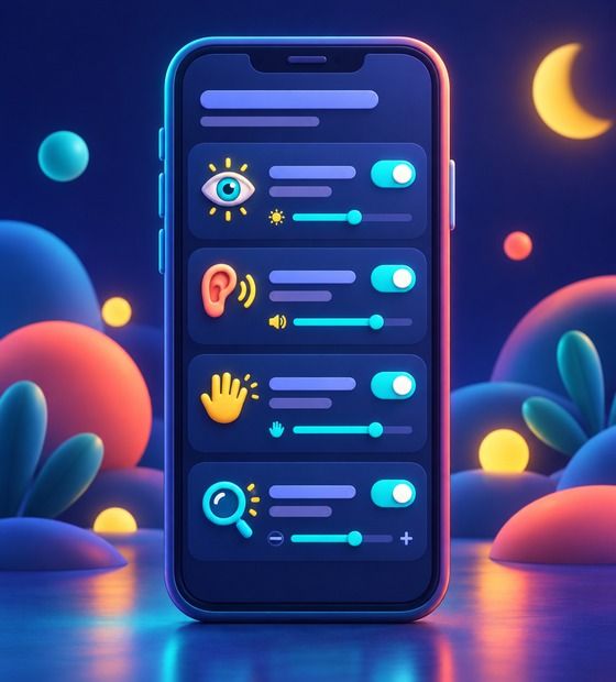 Telefon ekranında açık erişilebilirlik ayarları panelini gösteren illüstrasyon